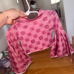 Pink Long Sleeve Bell Sleeve Tee